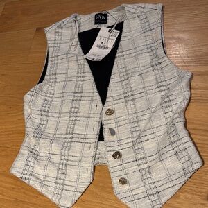 Zara Black and White Checkered Vest